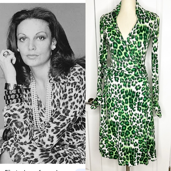 Diane Von Furstenberg Dresses & Skirts - RARE VTG 70's DVF Dianne Von Furstenberg Wrap Dress Green Leopard  Jeanne